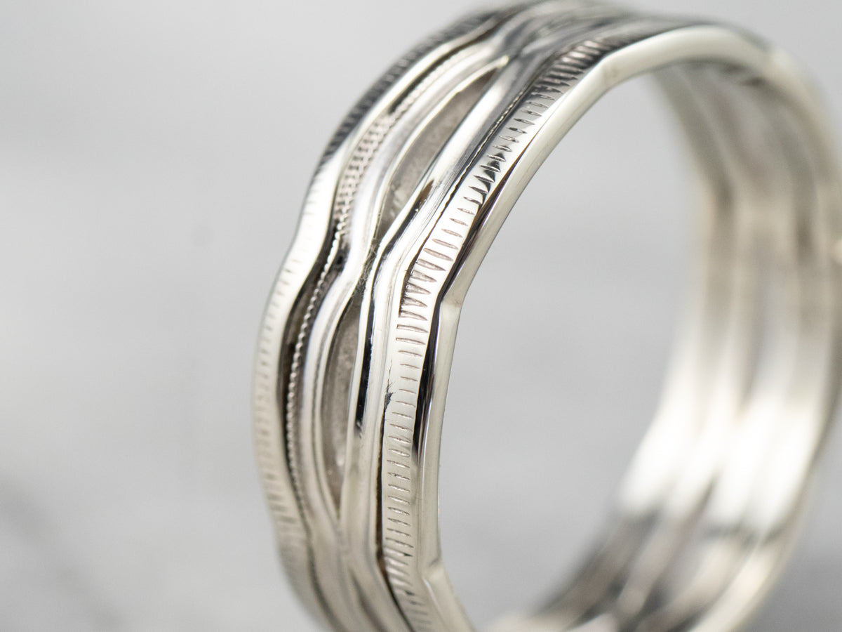 Pierced White Gold Scalloped Pattern Band