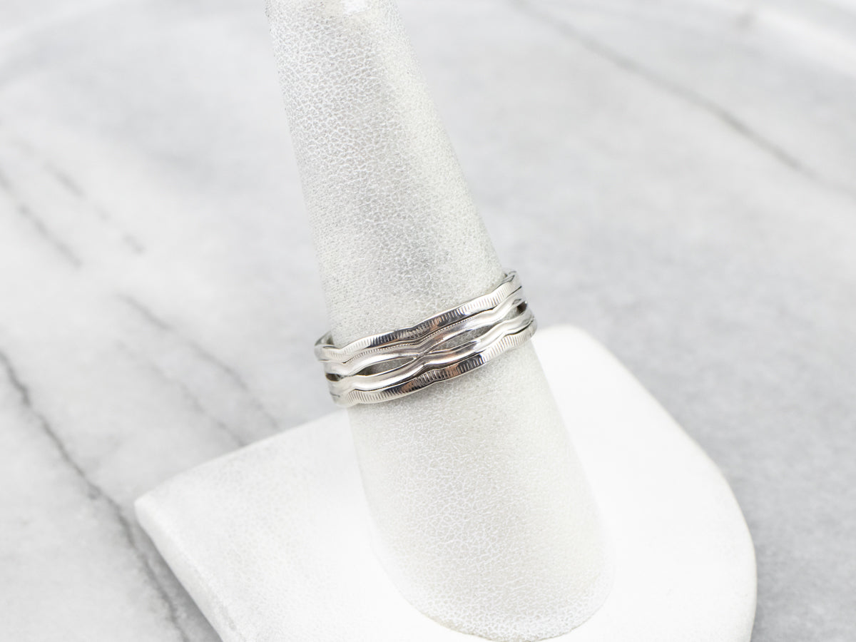 Pierced White Gold Scalloped Pattern Band