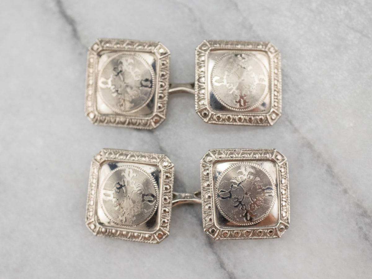 Art Deco Ornate White Gold Cufflinks