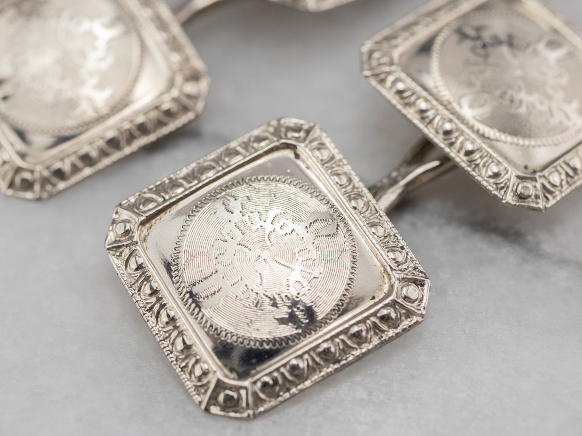 Art Deco Ornate White Gold Cufflinks