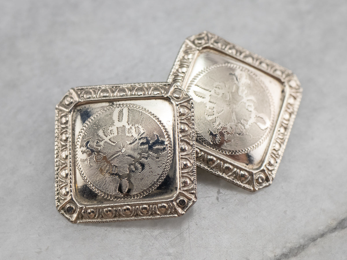 Art Deco Ornate White Gold Cufflinks