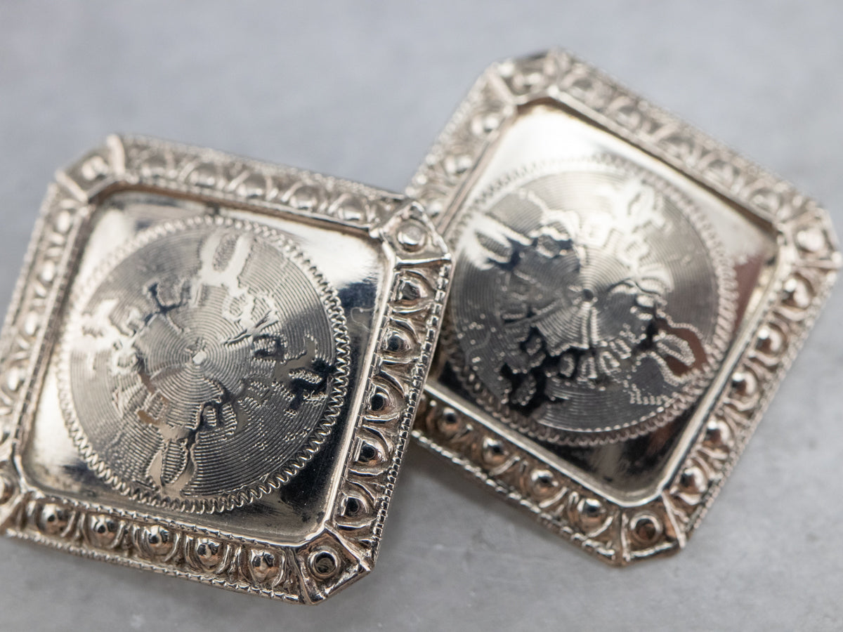 Art Deco Ornate White Gold Cufflinks