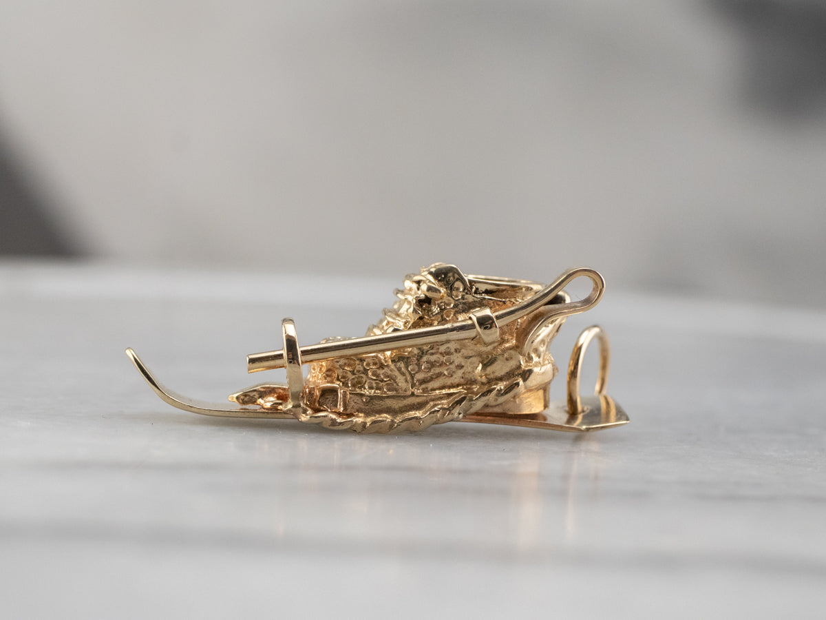 14K Gold Ski and Pole Charm or Pendant