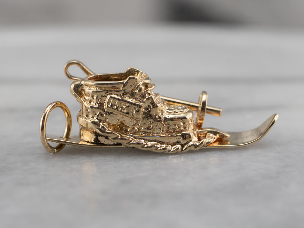 14K Gold Ski and Pole Charm or Pendant