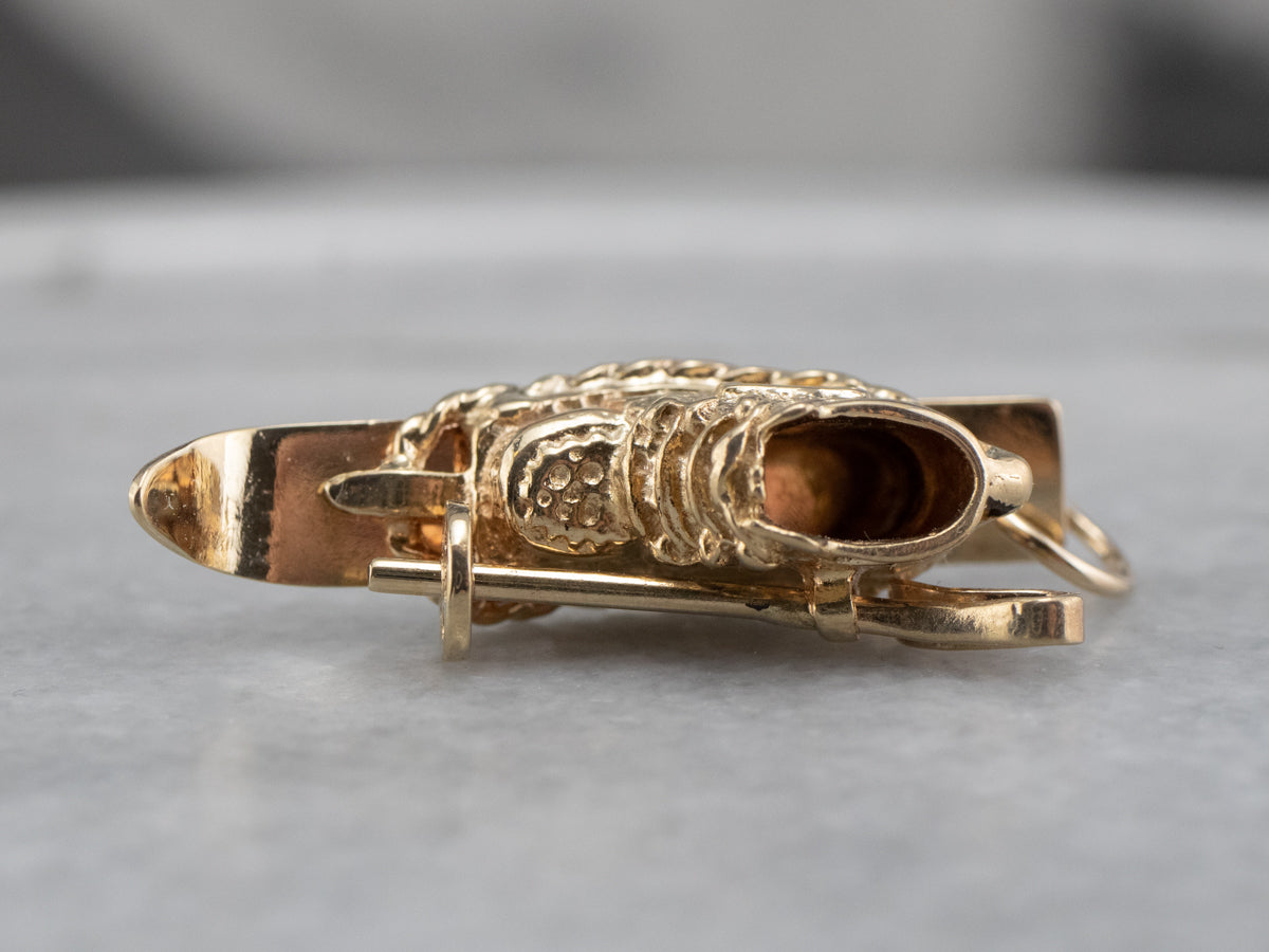 14K Gold Ski and Pole Charm or Pendant