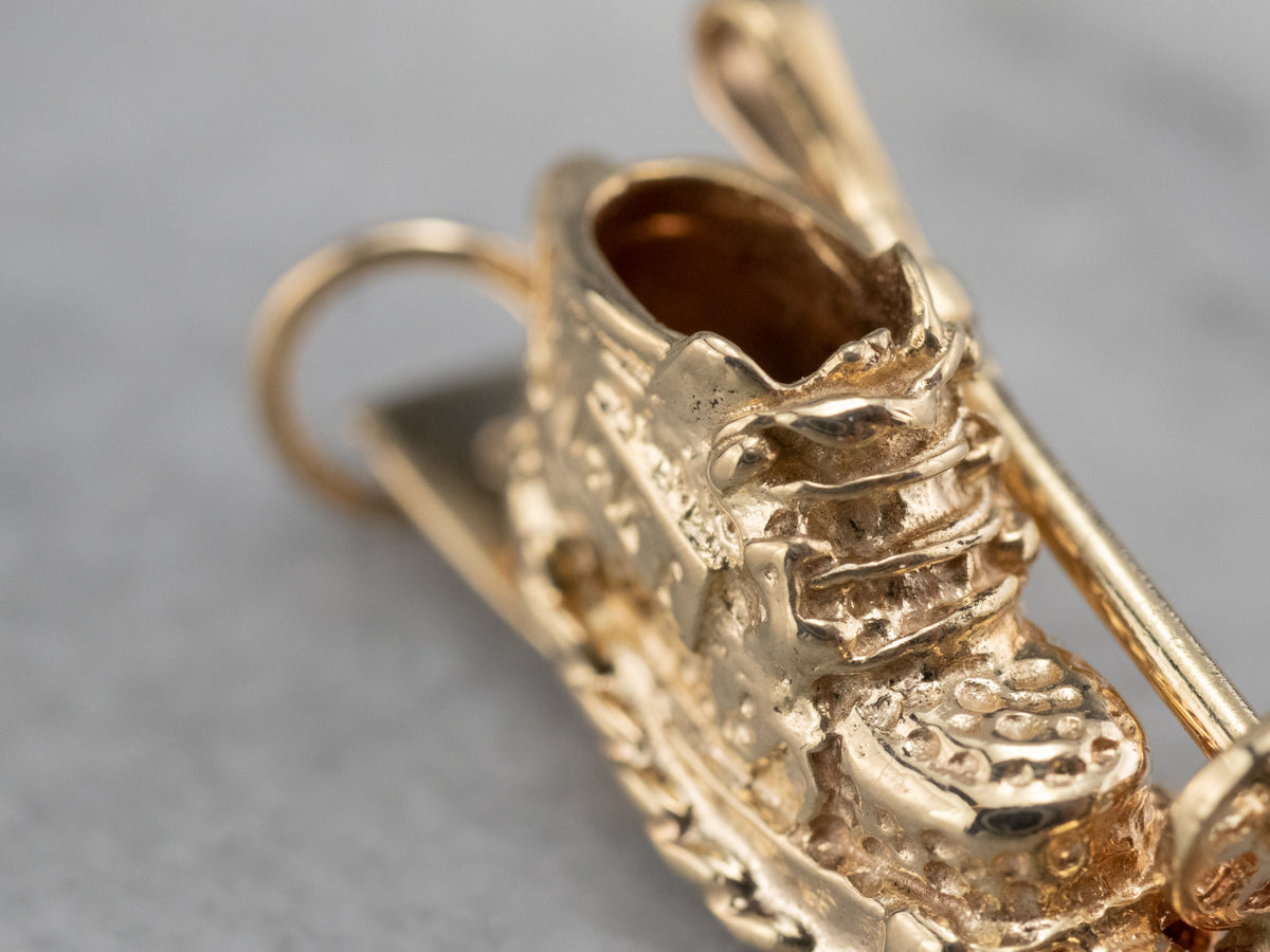 14K Gold Ski and Pole Charm or Pendant