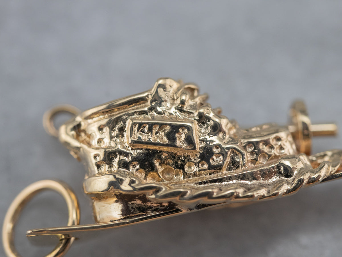 14K Gold Ski and Pole Charm or Pendant