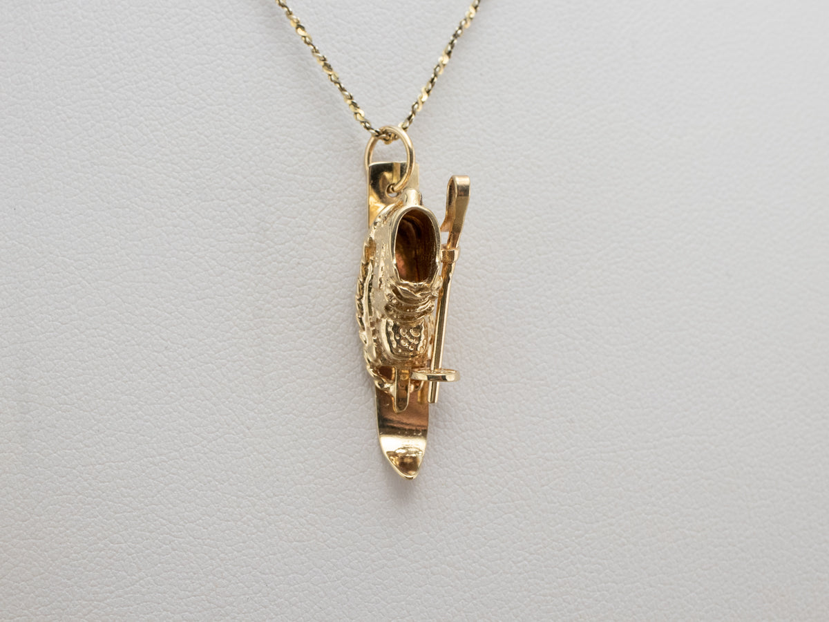 14K Gold Ski and Pole Charm or Pendant