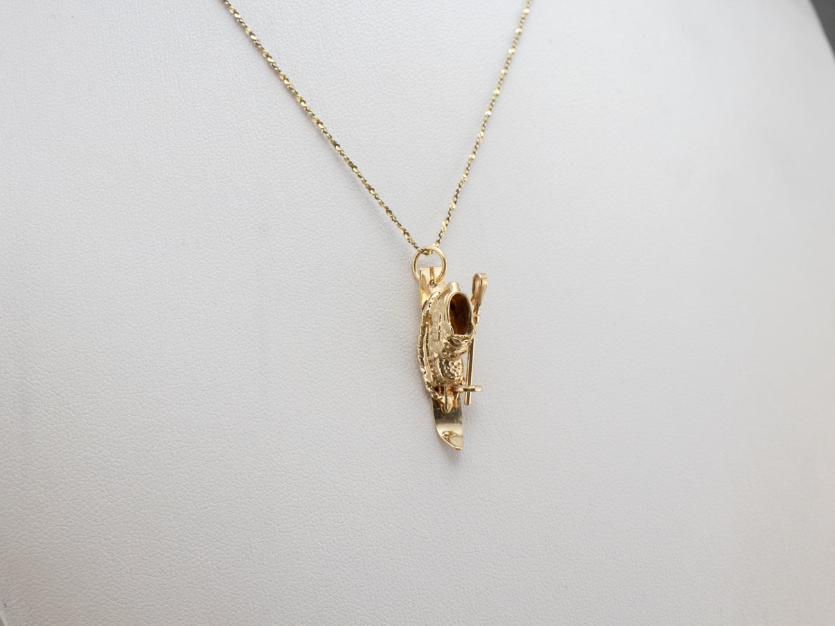 14K Gold Ski and Pole Charm or Pendant