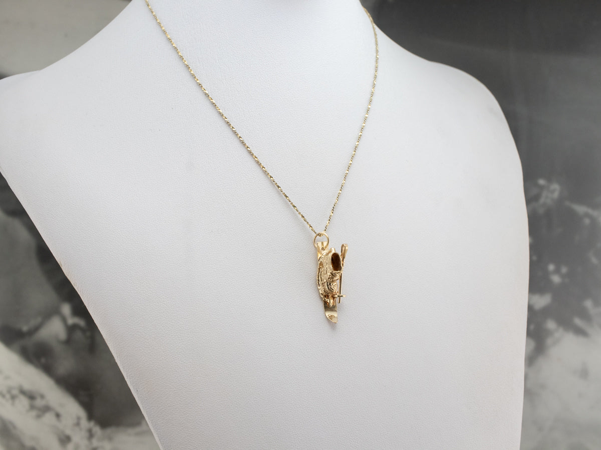 14K Gold Ski and Pole Charm or Pendant