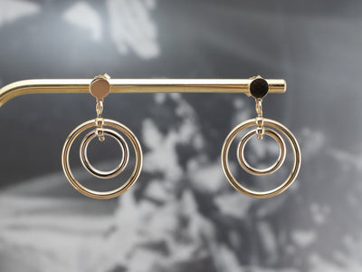 Two Tone Gold Double Hoop Drop Earrings