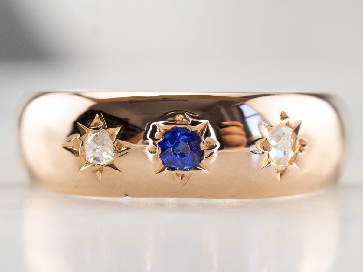 Antique Star Set Sapphire Diamond 18K Rose Gold Band