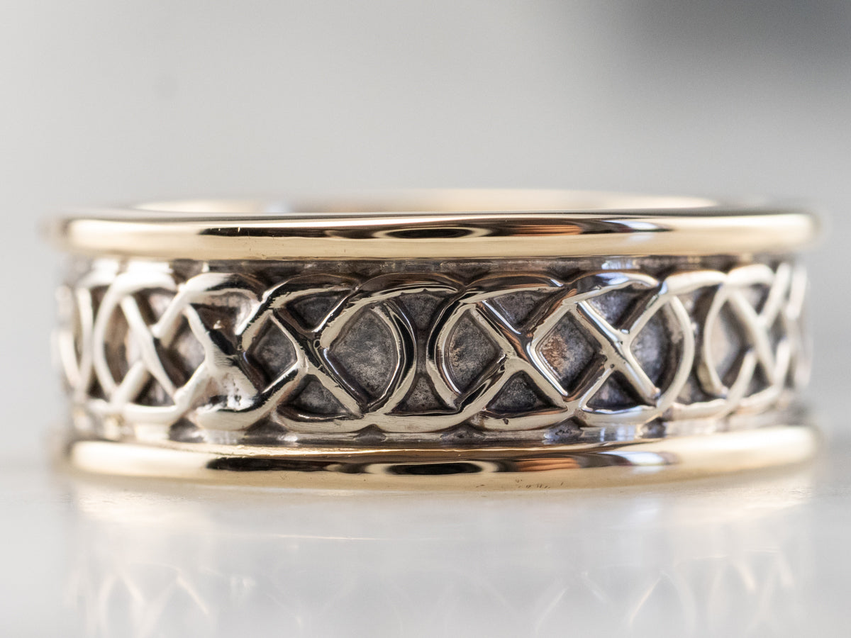 Two Tone Gold Lattice Patterned Band Ring