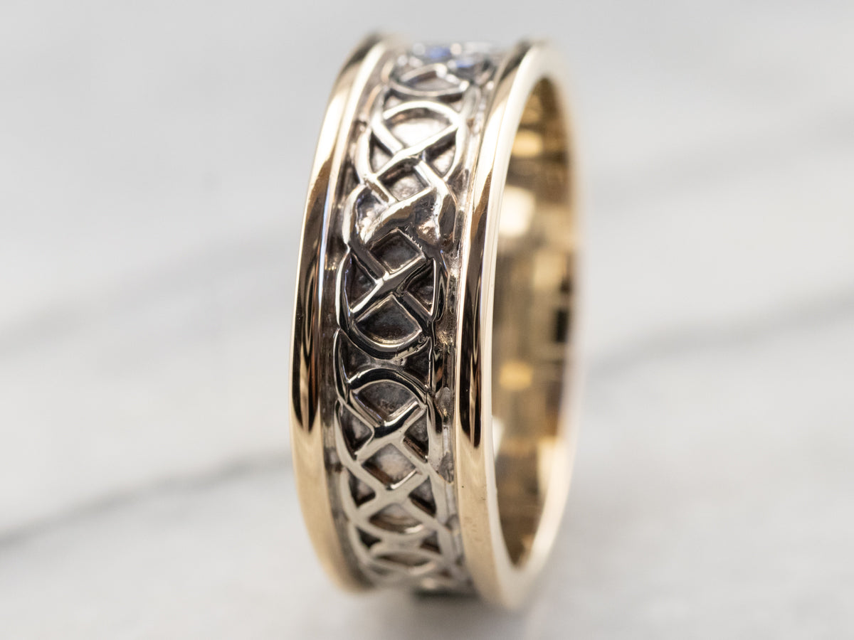Two Tone Gold Lattice Patterned Band Ring