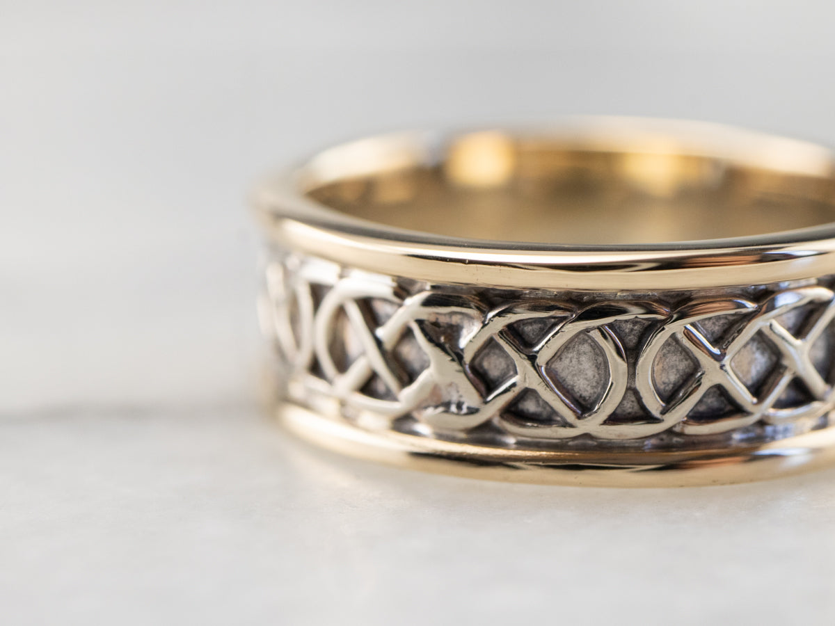 Two Tone Gold Lattice Patterned Band Ring
