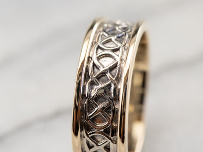 Two Tone Gold Lattice Patterned Band Ring