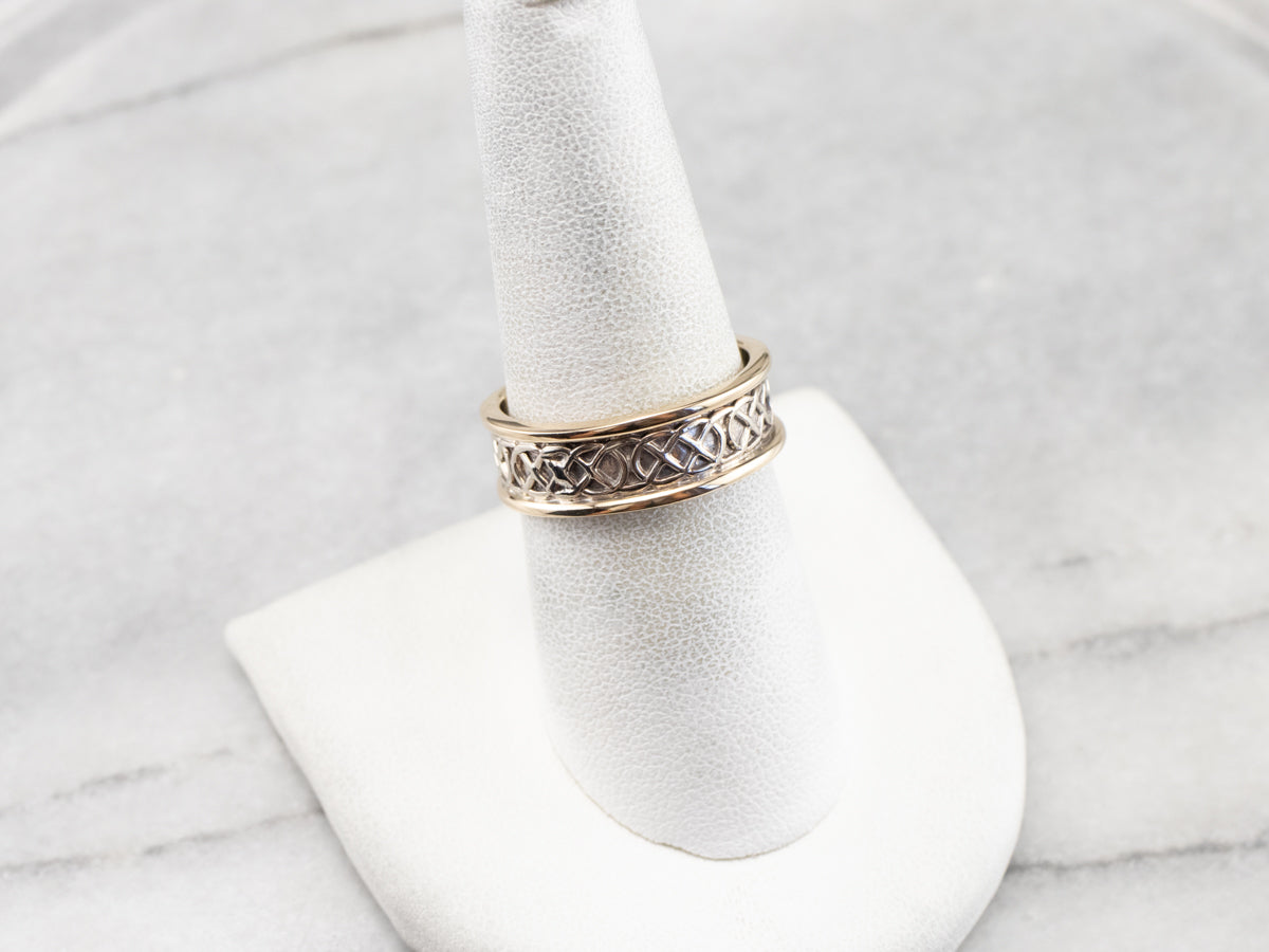 Two Tone Gold Lattice Patterned Band Ring