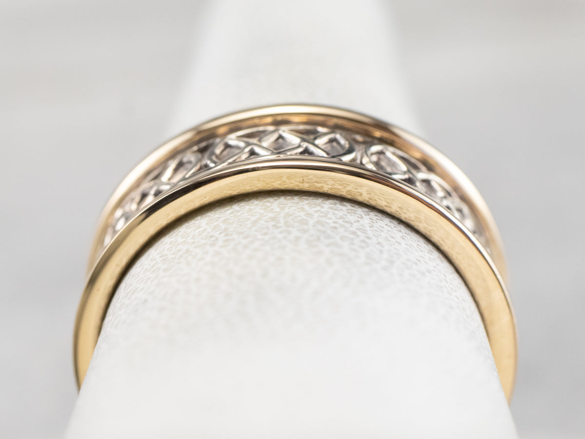 Two Tone Gold Lattice Patterned Band Ring
