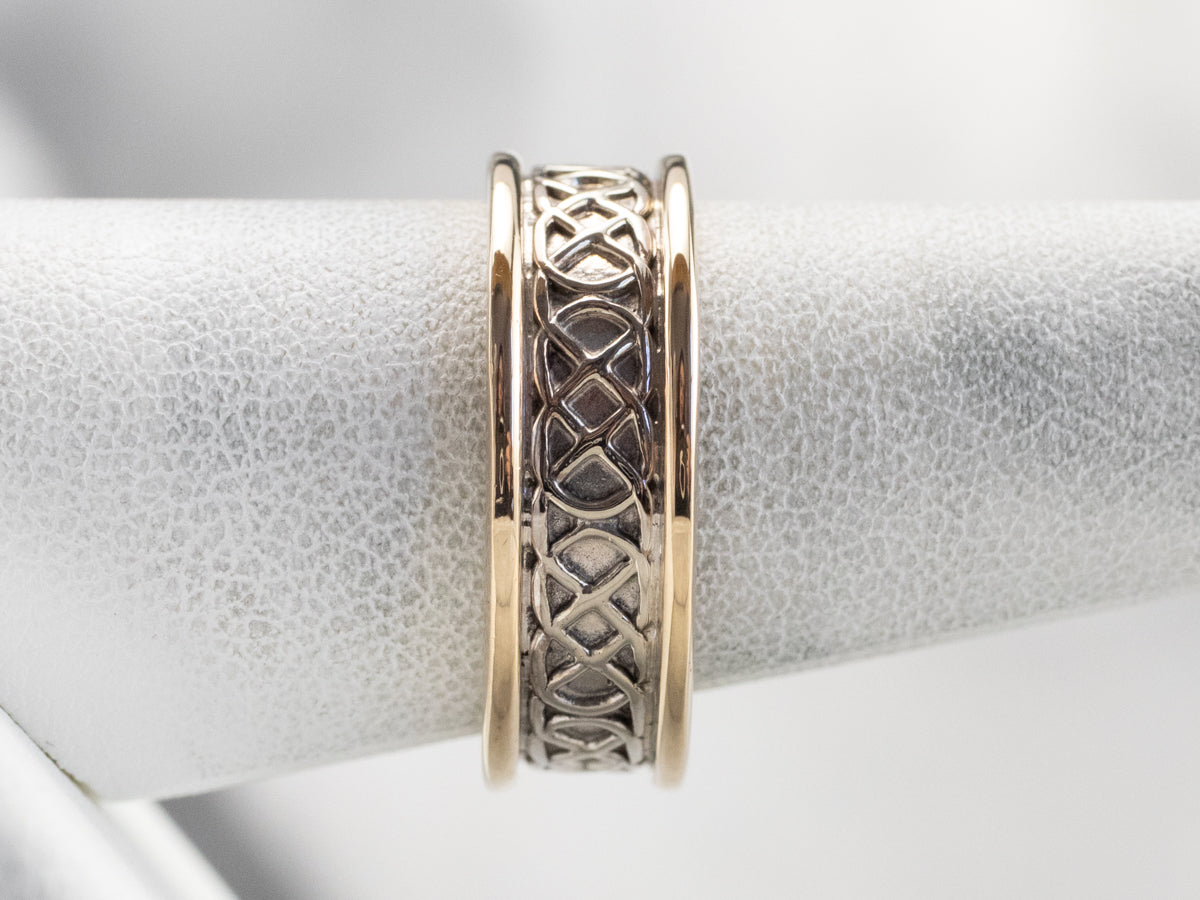 Two Tone Gold Lattice Patterned Band Ring