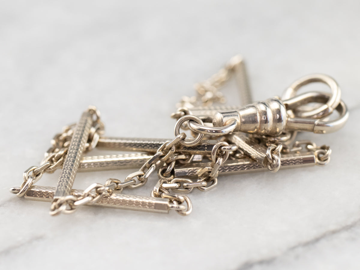 Art Deco White Gold Bar Link Watch Chain