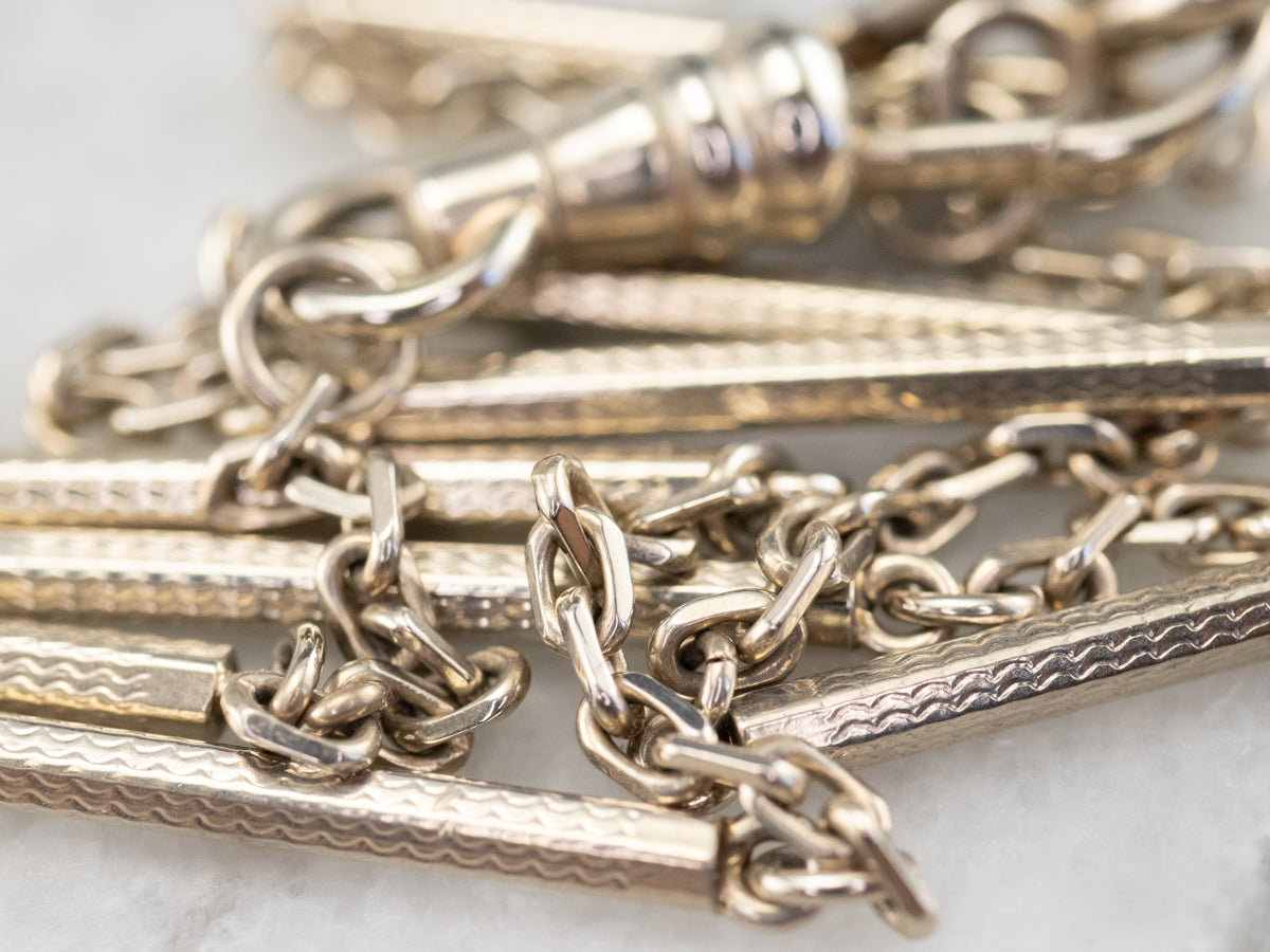 Art Deco White Gold Bar Link Watch Chain