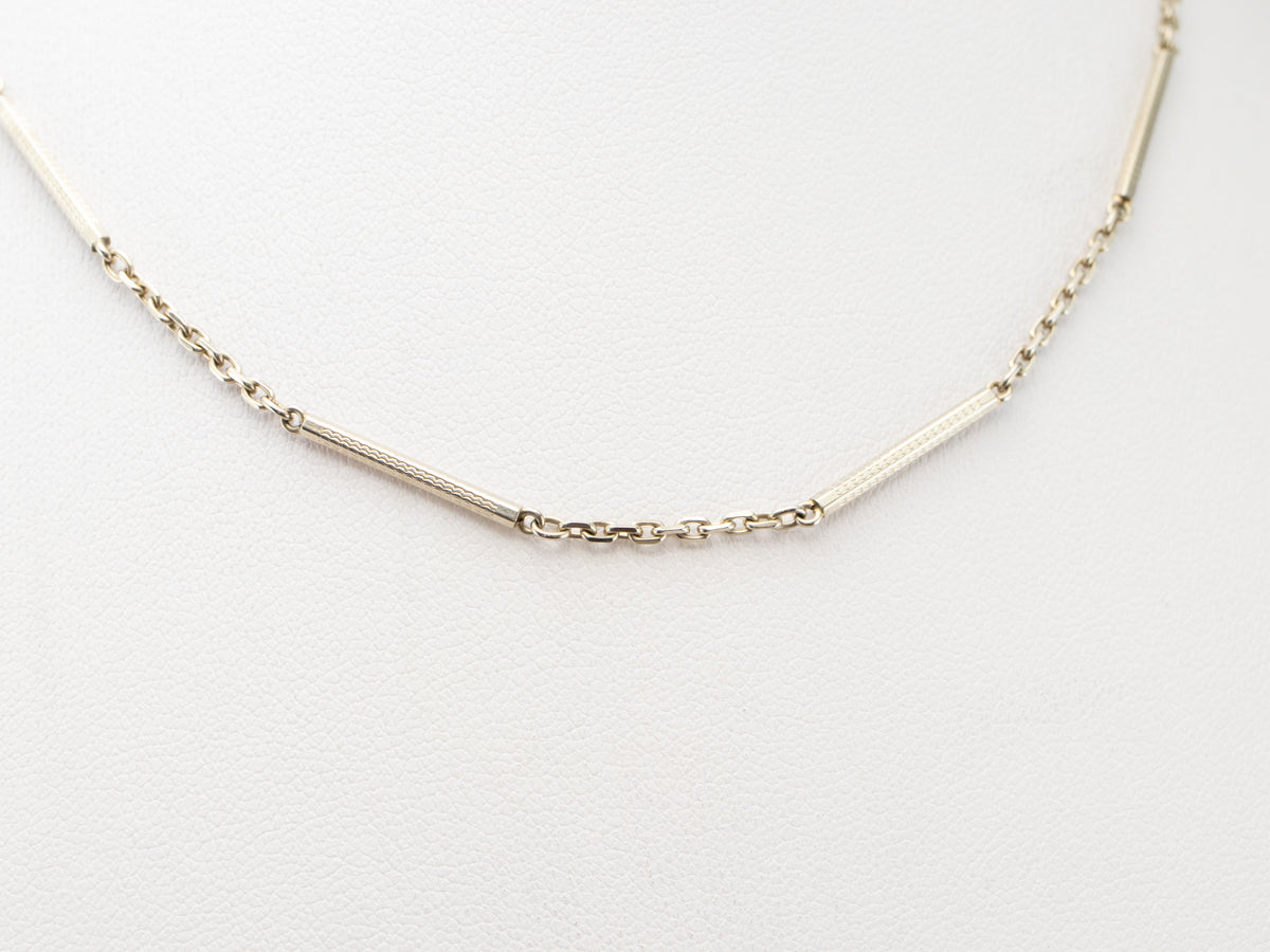 Art Deco White Gold Bar Link Watch Chain