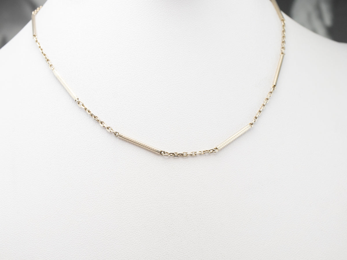 Art Deco White Gold Bar Link Watch Chain