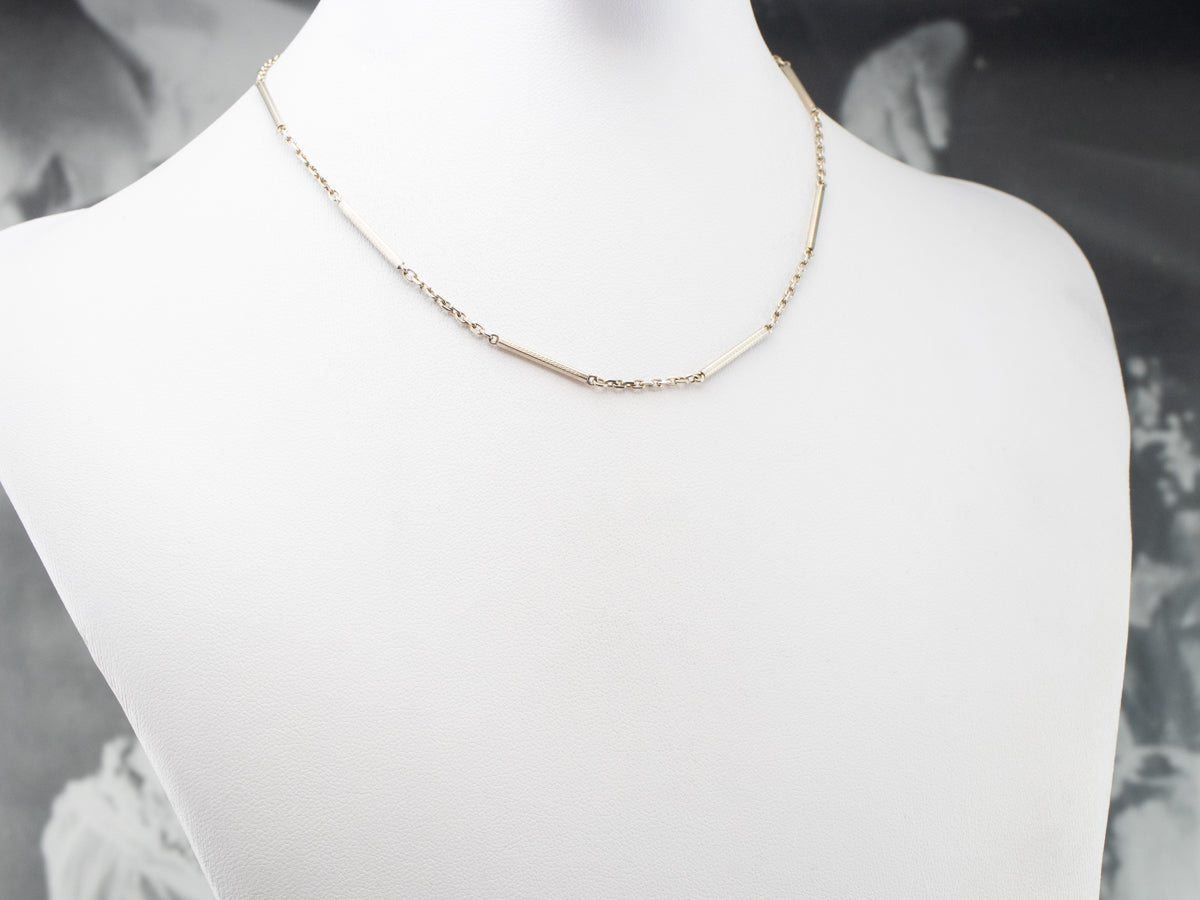 Art Deco White Gold Bar Link Watch Chain
