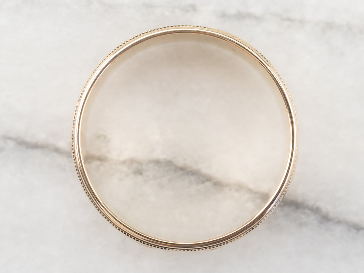 Laurel Patterned Two Tone Gold Wedding Band