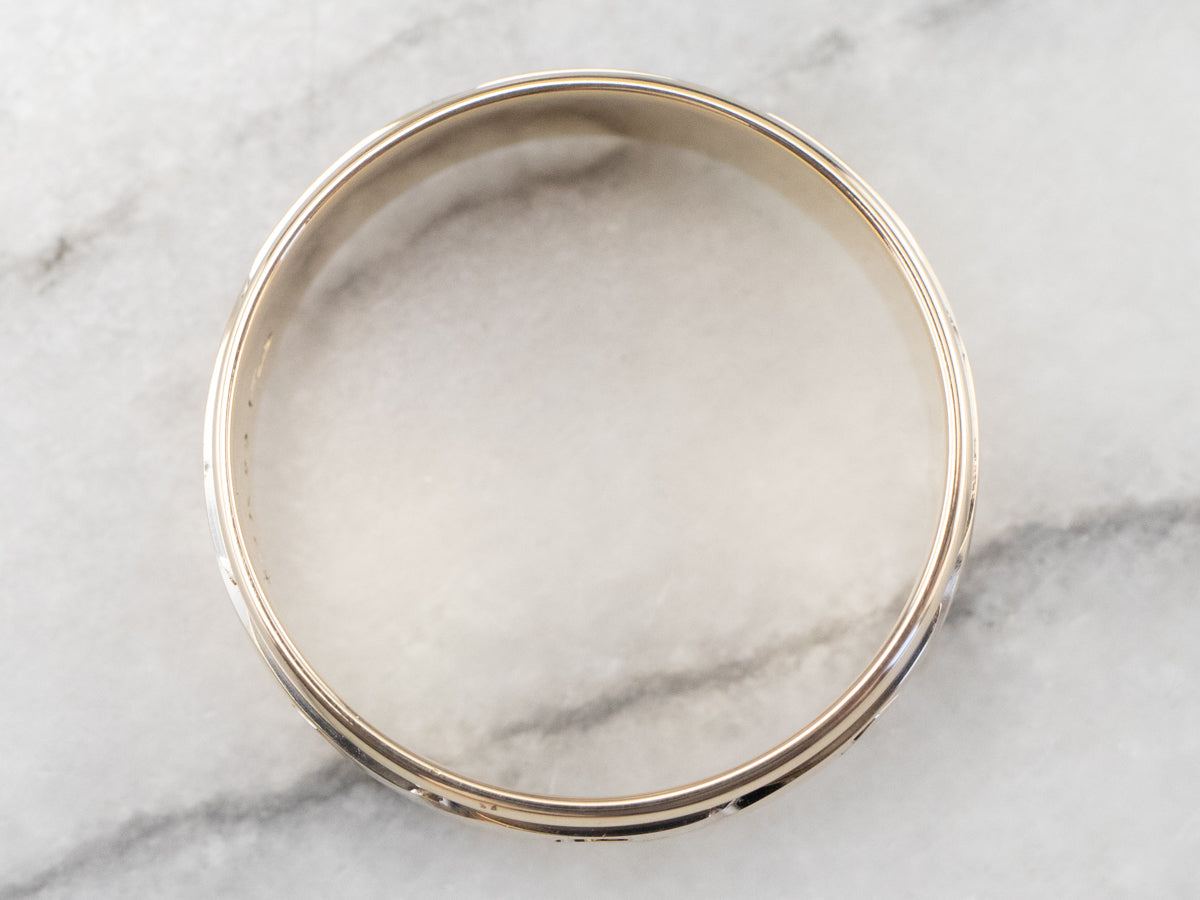 Patterned Two Tone Gold Wedding Band