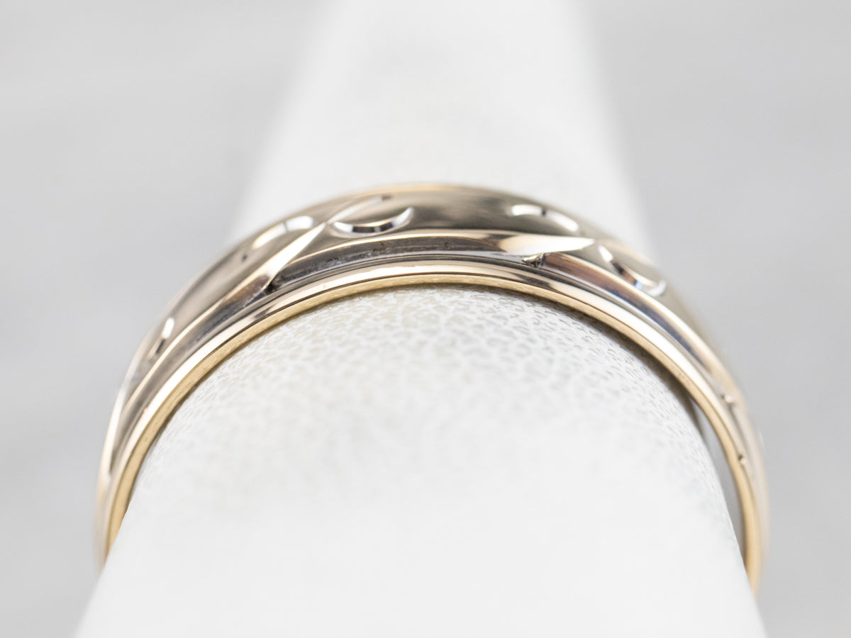Patterned Two Tone Gold Wedding Band