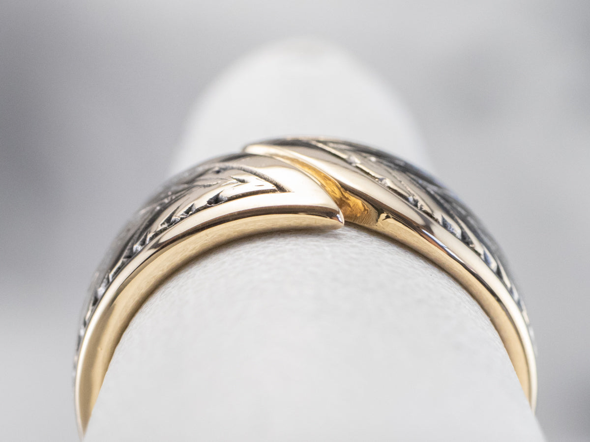 Vintage Patterned Bypass Style Gold Band