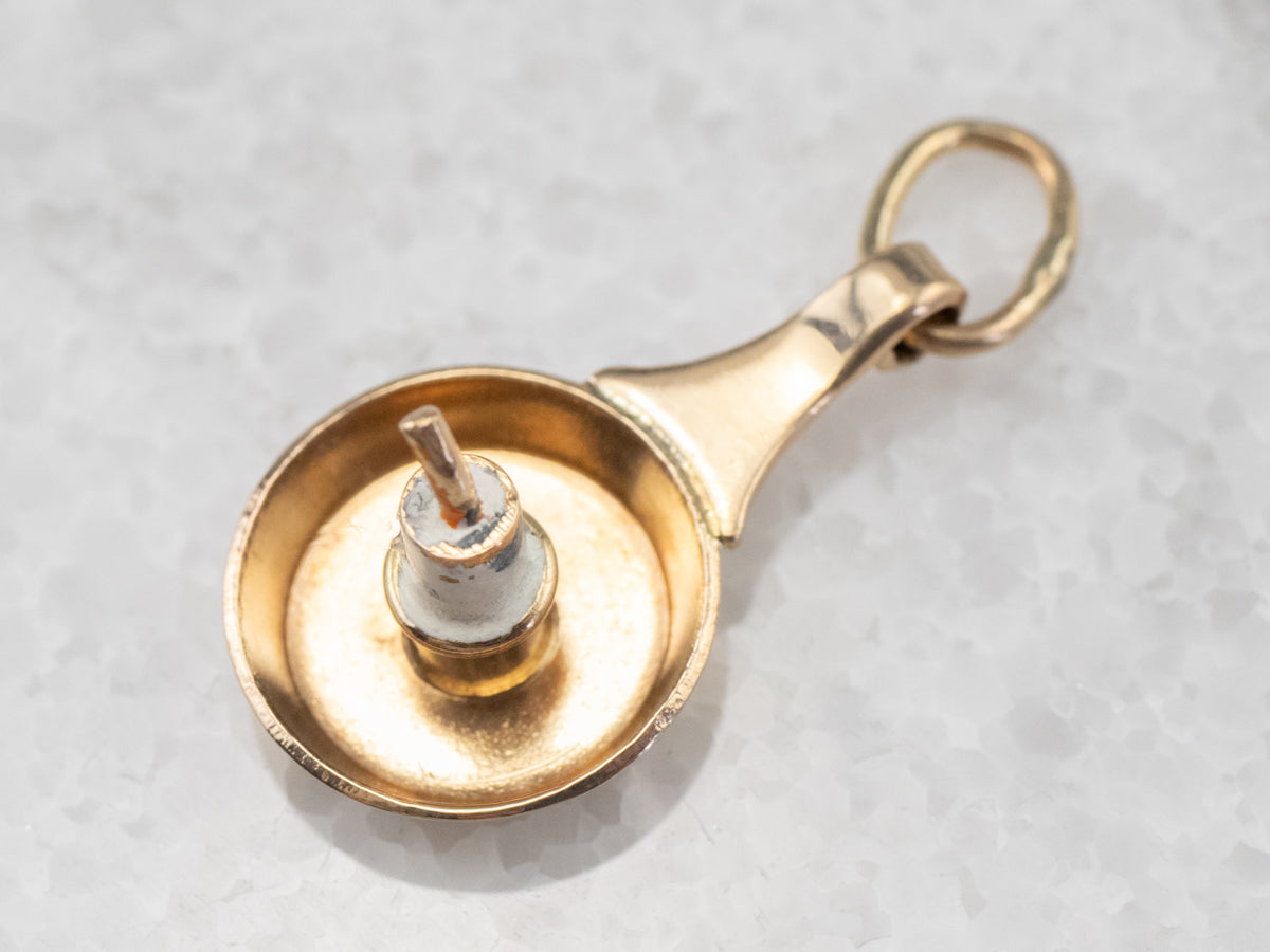 Vintage Enamel Candlestick Gold Charm