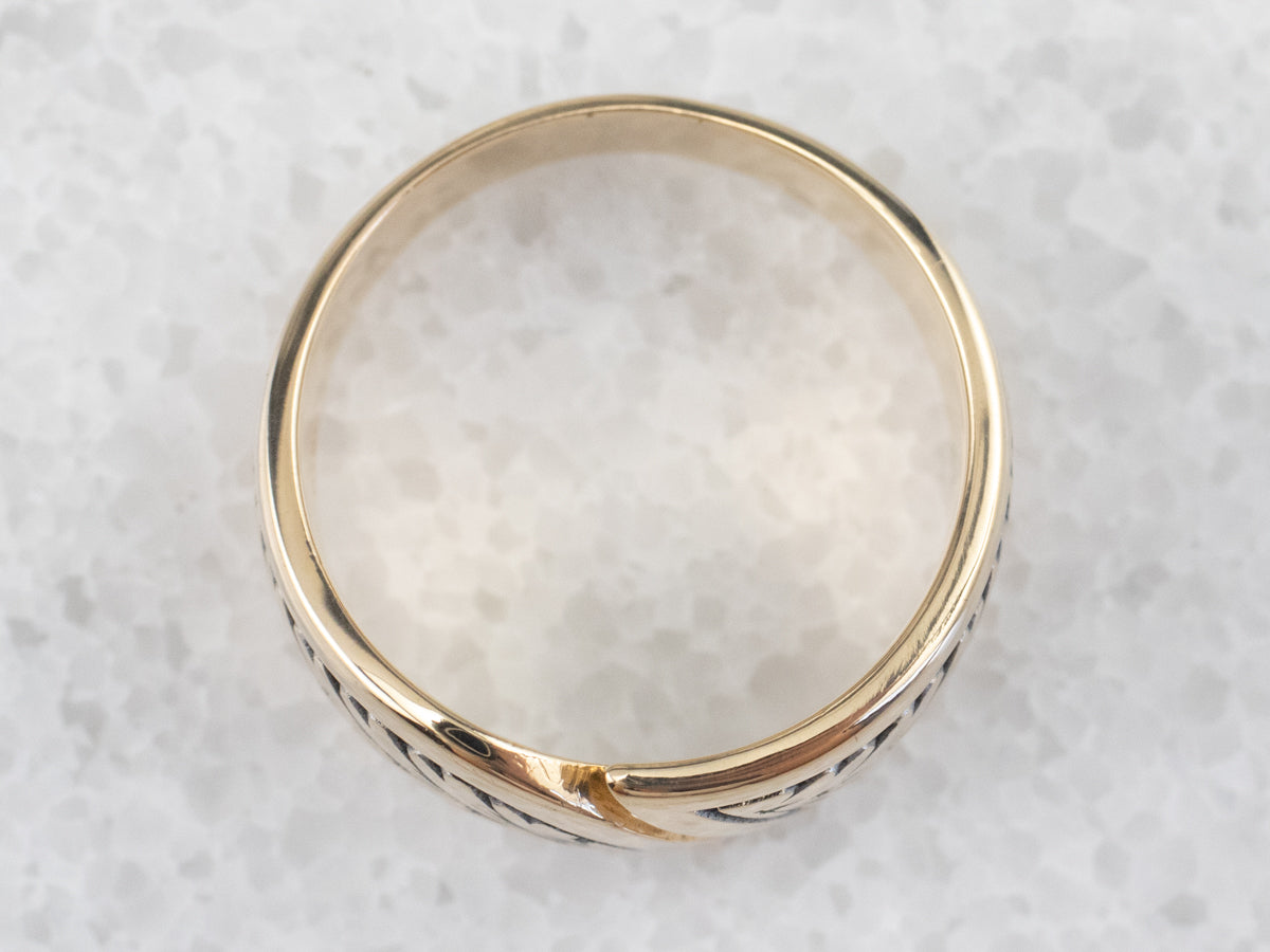Vintage Patterned Bypass Style Gold Band