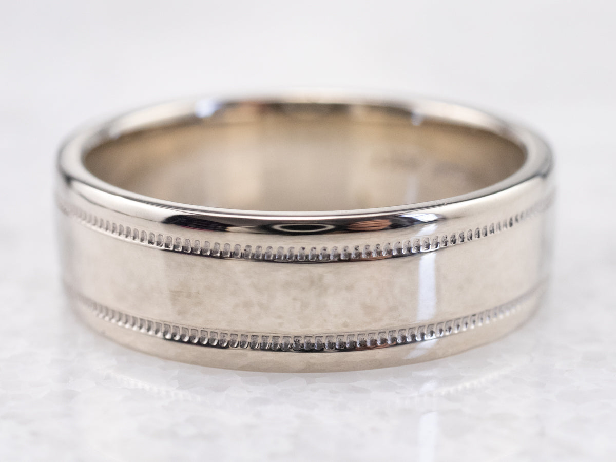 14K White Gold Milgrain Wedding Band