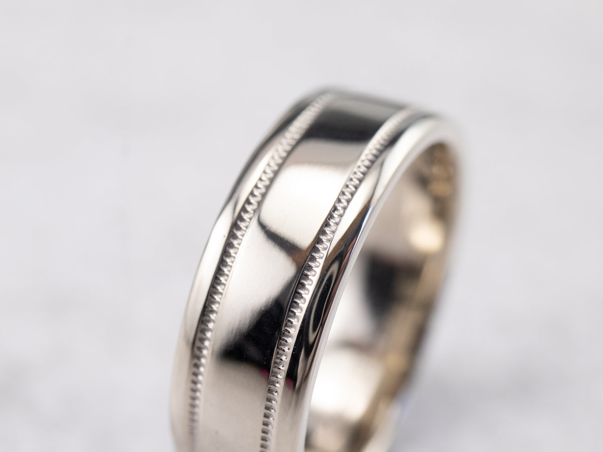 14K White Gold Milgrain Wedding Band