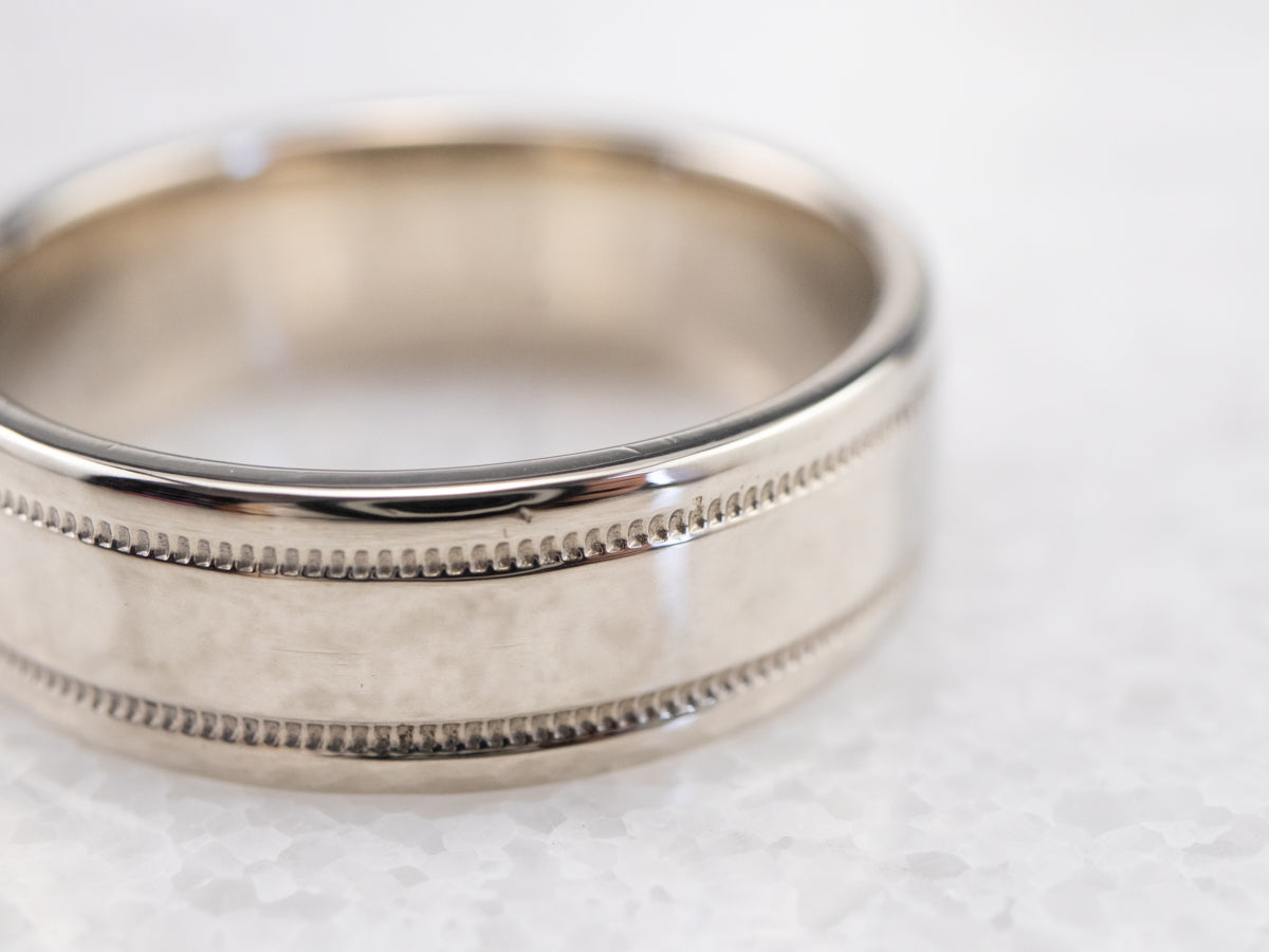 14K White Gold Milgrain Wedding Band