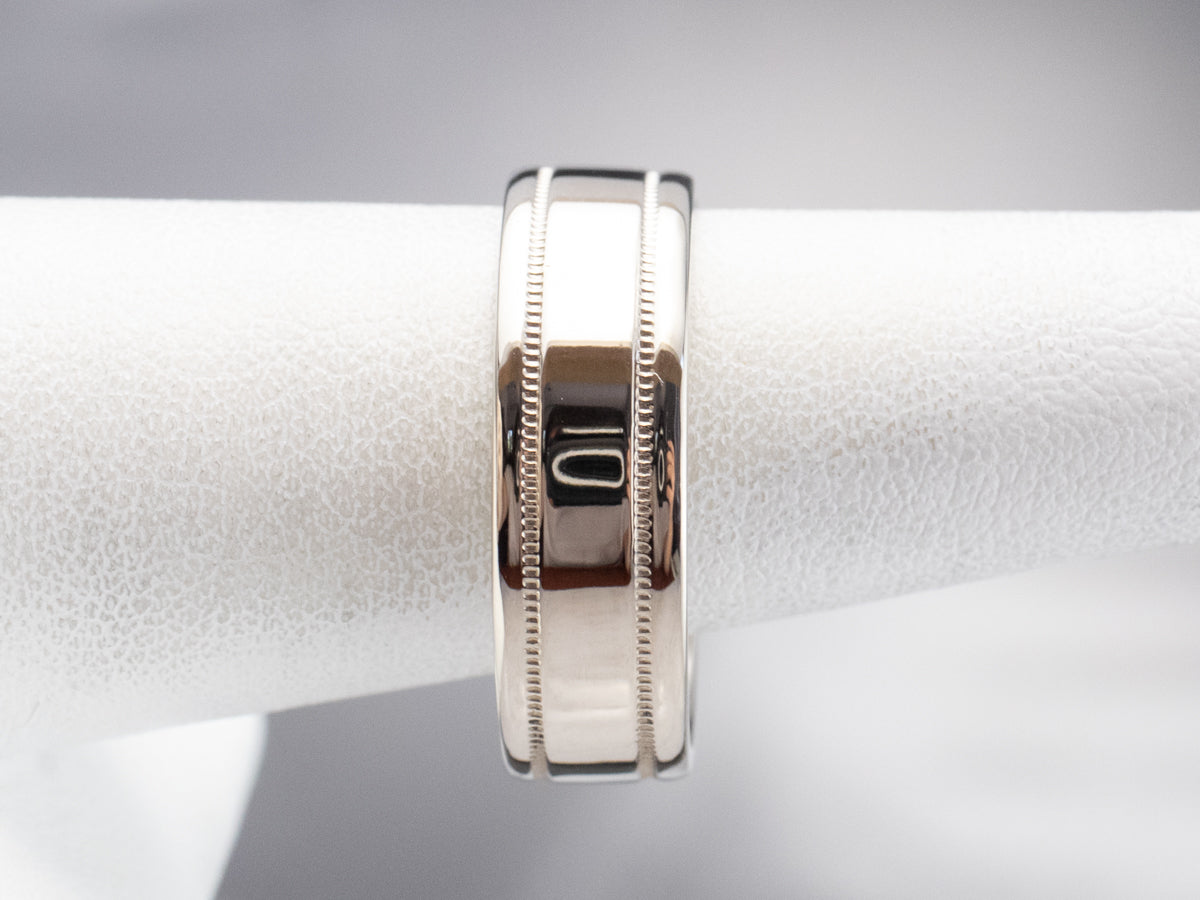 14K White Gold Milgrain Wedding Band