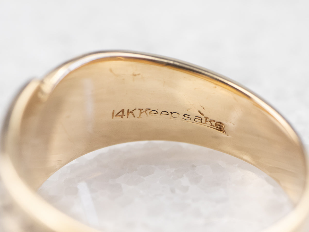 Vintage Patterned Bypass Style Gold Band