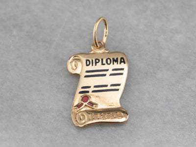 1959 Enamel Graduation Diploma Gold Charm