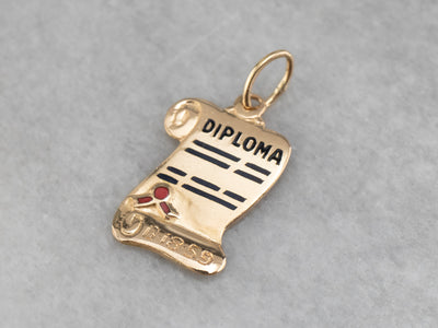 1959 Enamel Graduation Diploma Gold Charm