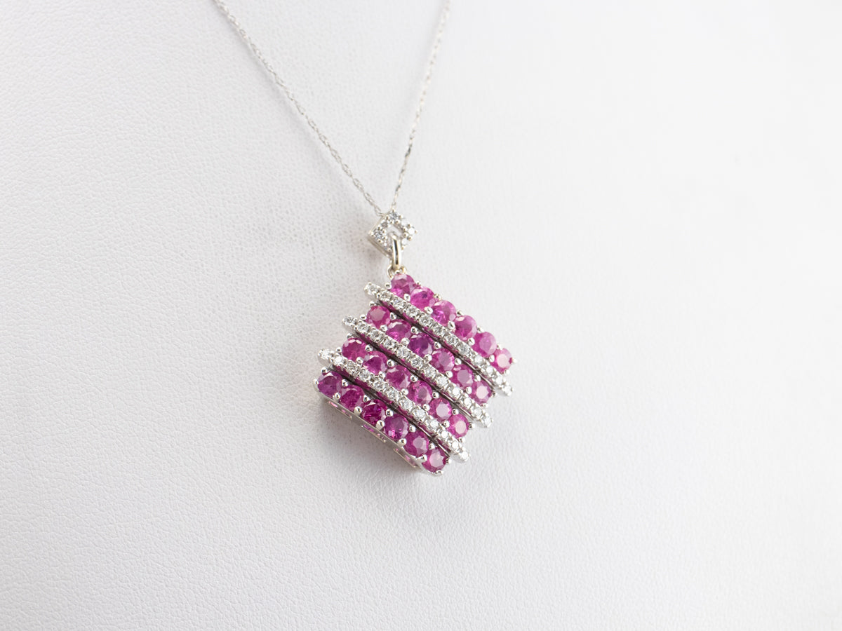 Ruby Diamond Encrusted White Gold Pendant
