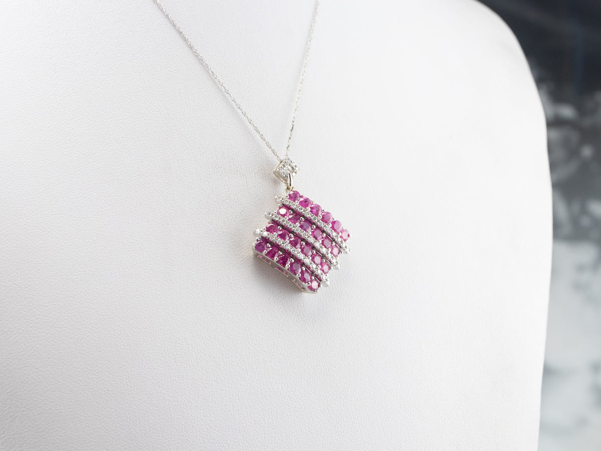 Ruby Diamond Encrusted White Gold Pendant