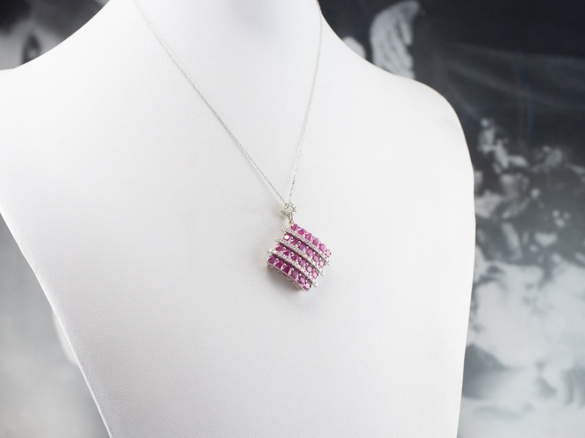 Ruby Diamond Encrusted White Gold Pendant