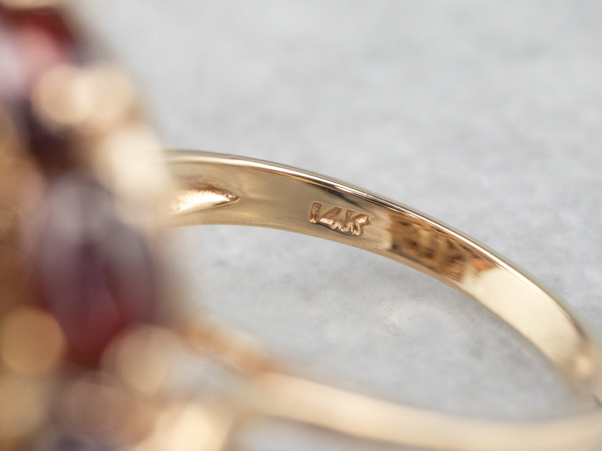 Smoky Quartz Garnet Halo Gold Cocktail Ring