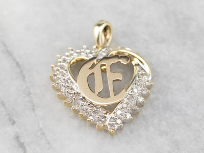 Diamond Heart Old English "C" Initial Pendant