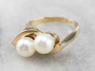 Double Pearl Gold Statement Ring