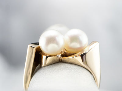 Double Pearl Gold Statement Ring