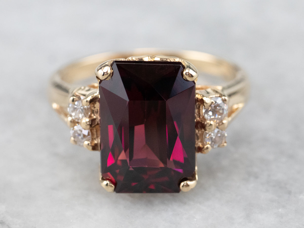 Vintage Garnet Diamond and Gold Ring