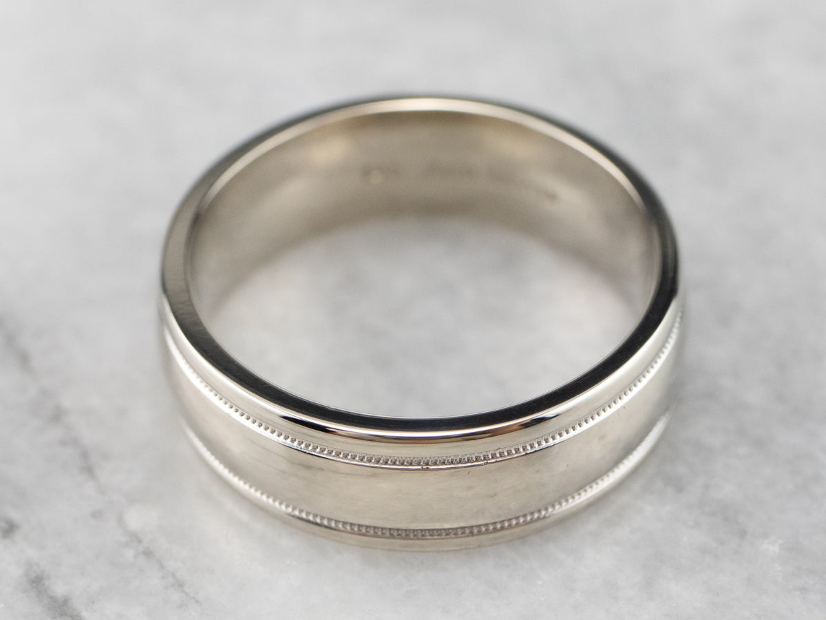 Unisex Art Carved 14K White Gold Band